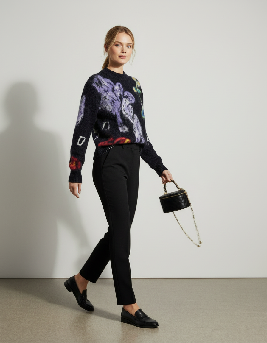 Sweter Damski Kwiatowy Oversized | Dzianinowy