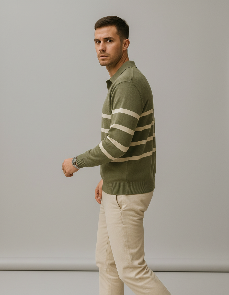 Dominik | Męski Prążkowany Vintage Sweter | Koreański