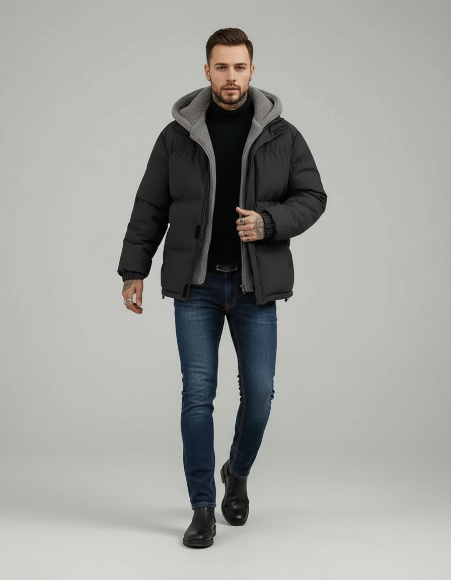 Kurtka Zimowa Męska Pikowane Kaptur | Casual