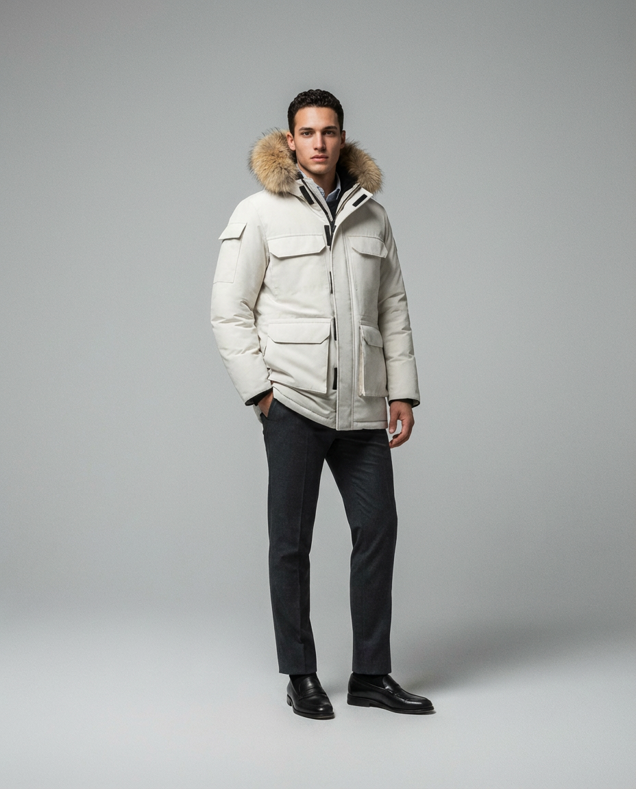 Kurtka Zimowa Męska z Kieszeniami i Kapturem | Parka