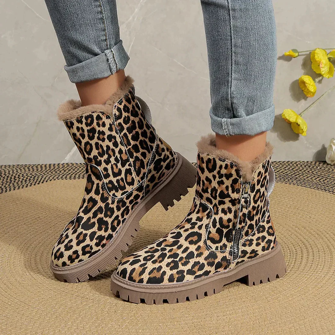 Buty Zimowe Damskie Wzór Lamparta | Grip