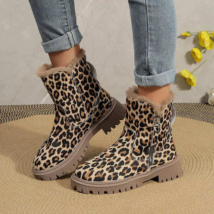 Buty Zimowe Damskie Wzór Lamparta | Grip
