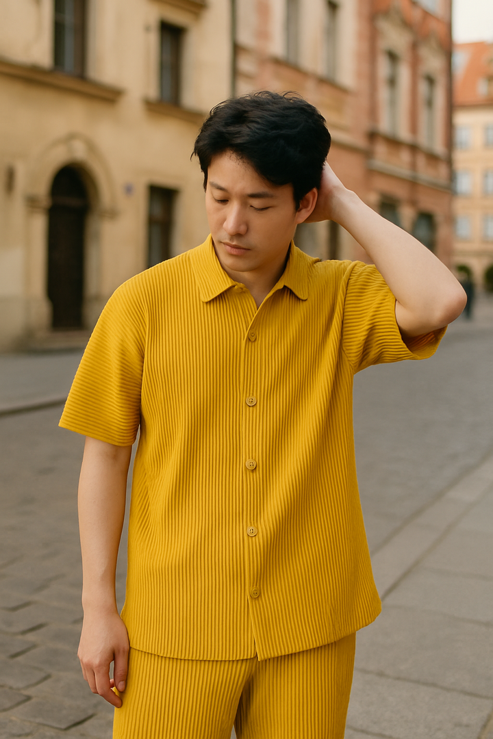 Jakub | Męska Plisowana Letnia Koszula | Koreański Styl