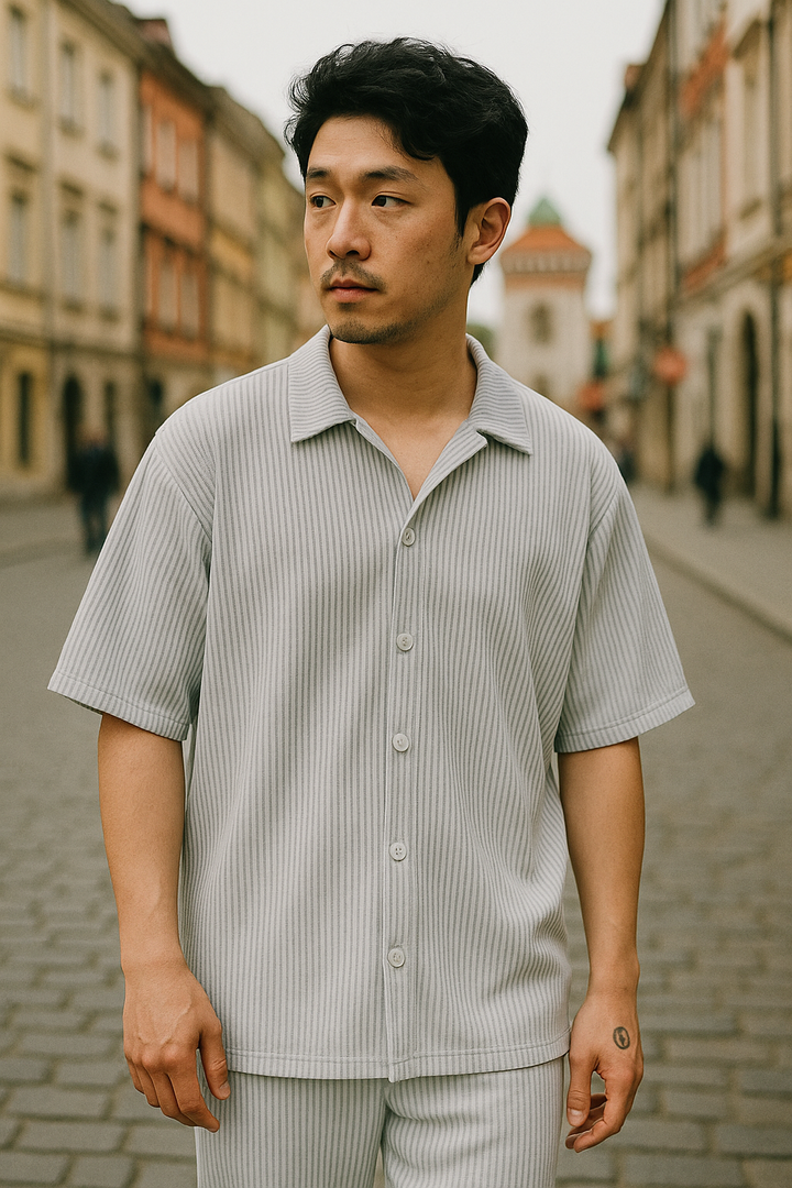 Jakub | Męska Plisowana Letnia Koszula | Koreański Styl