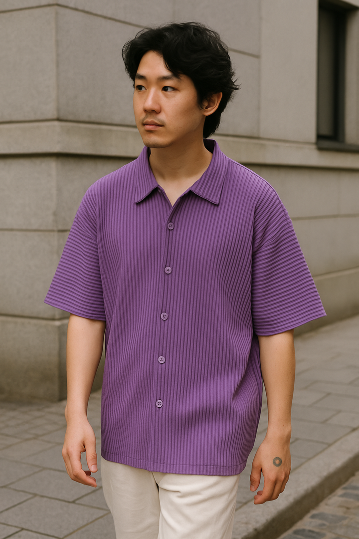 Jakub | Męska Plisowana Letnia Koszula | Koreański Styl