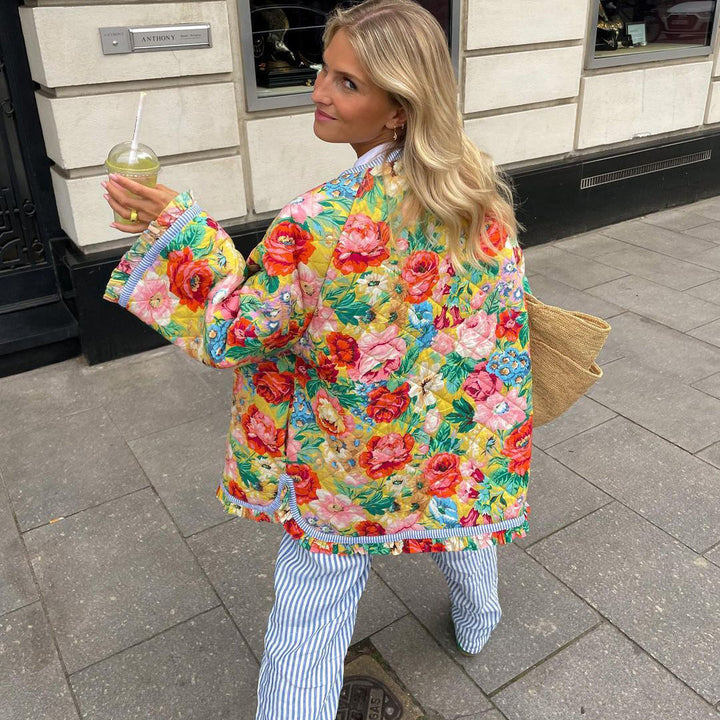 Kurtka Jesienna Damska Oversized W Kwiatowy Wzór | Streetwear