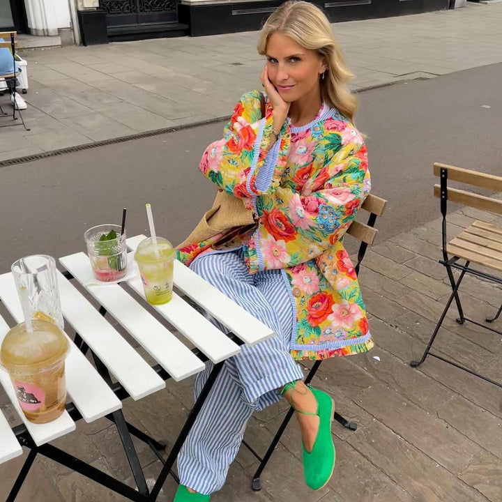 Kurtka Jesienna Damska Oversized W Kwiatowy Wzór | Streetwear