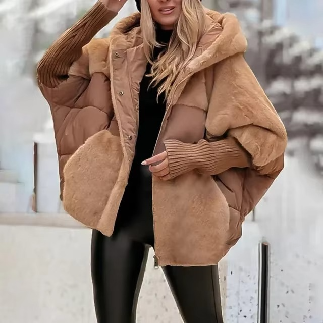 Kurtka zimowa damska oversize z kapturem | Pikowana