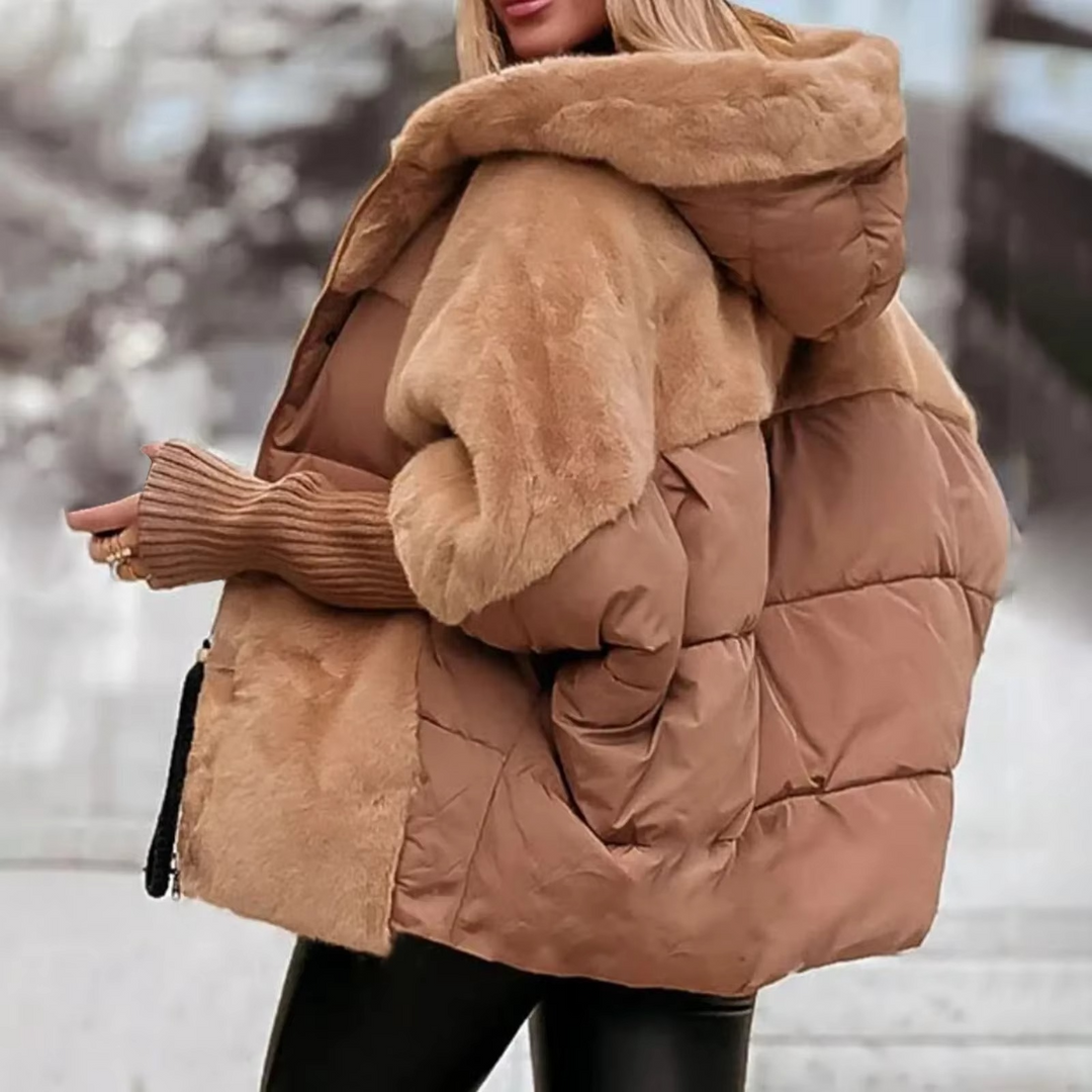 Kurtka zimowa damska oversize z kapturem | Pikowana