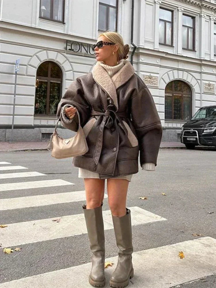 Płaszcz Zimowy Damski Oversized Teddy | Krotki