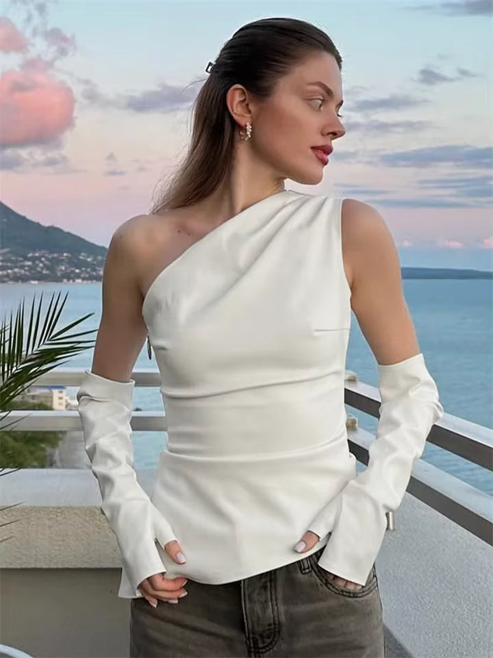 Ania | Damska Asymetryczna Bezrękawnikowa Bluzka | Letnia