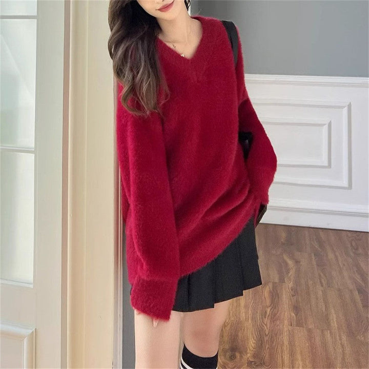 Sweter Damski Dekolt W Serek Dzianinowy | Oversized