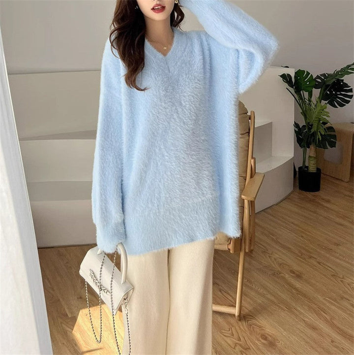 Sweter Damski Dekolt W Serek Dzianinowy | Oversized