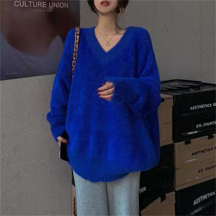Sweter Damski Dekolt W Serek Dzianinowy | Oversized
