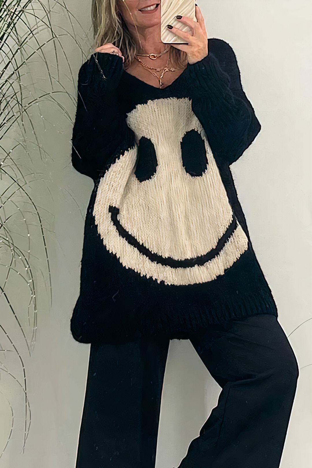 Sweter Damski Dzianinowy Oversized | Graficzny