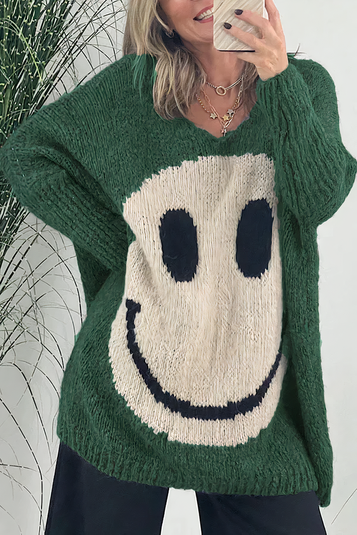 Sweter Damski Dzianinowy Oversized | Graficzny
