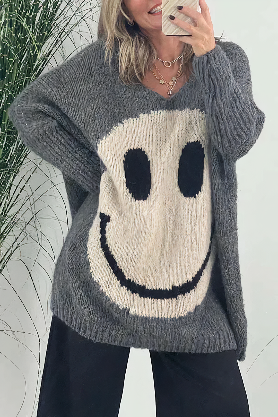 Sweter Damski Dzianinowy Oversized | Graficzny