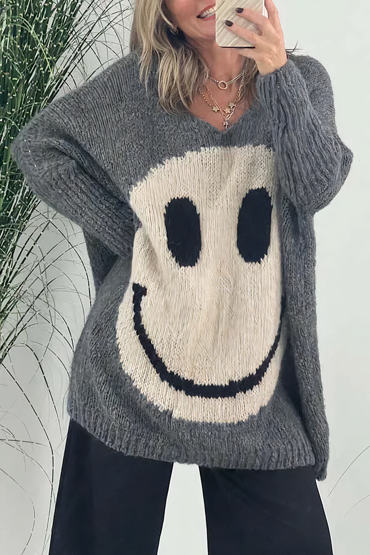 Sweter Damski Dzianinowy Oversized | Graficzny