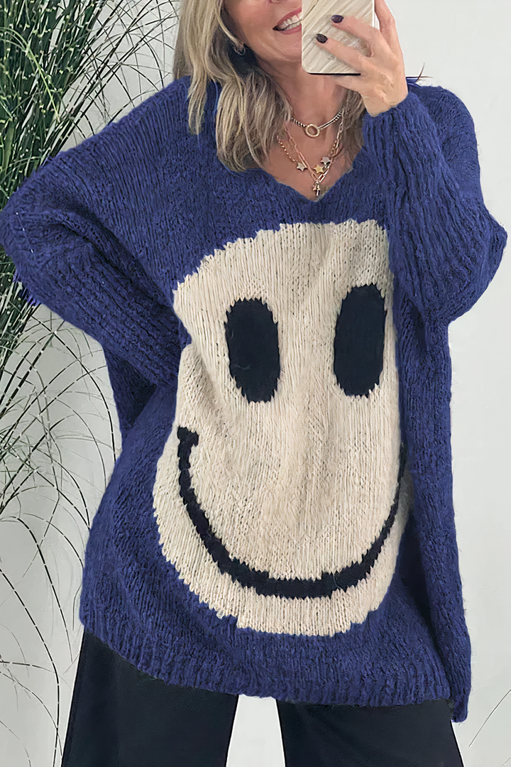 Sweter Damski Dzianinowy Oversized | Graficzny