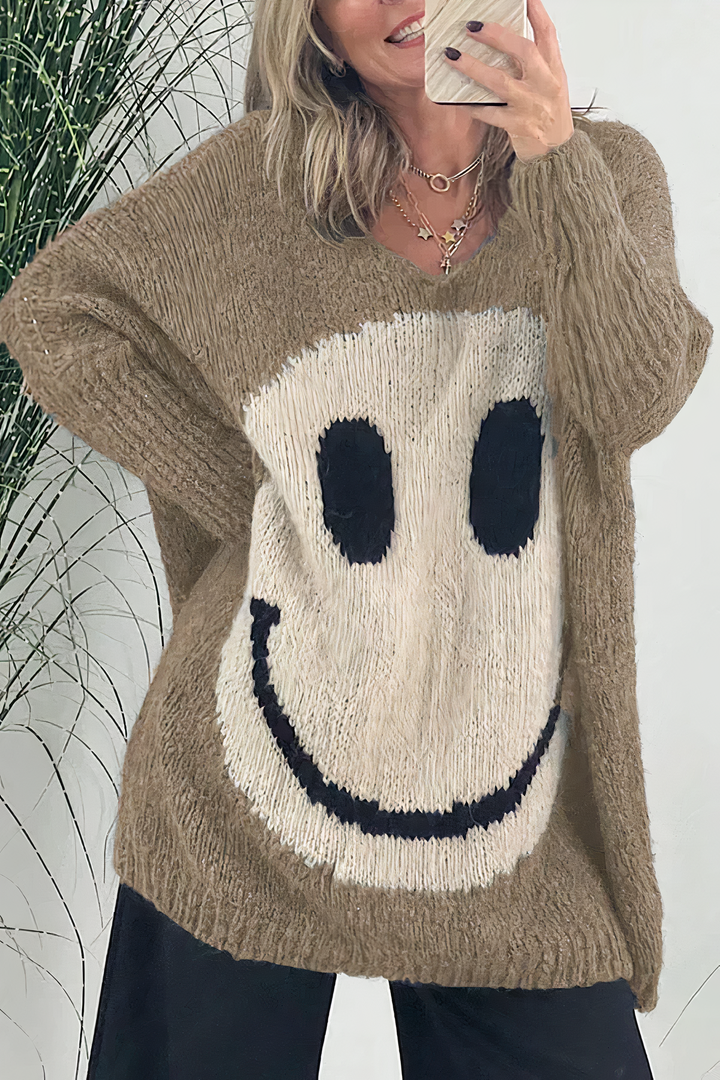 Sweter Damski Dzianinowy Oversized | Graficzny