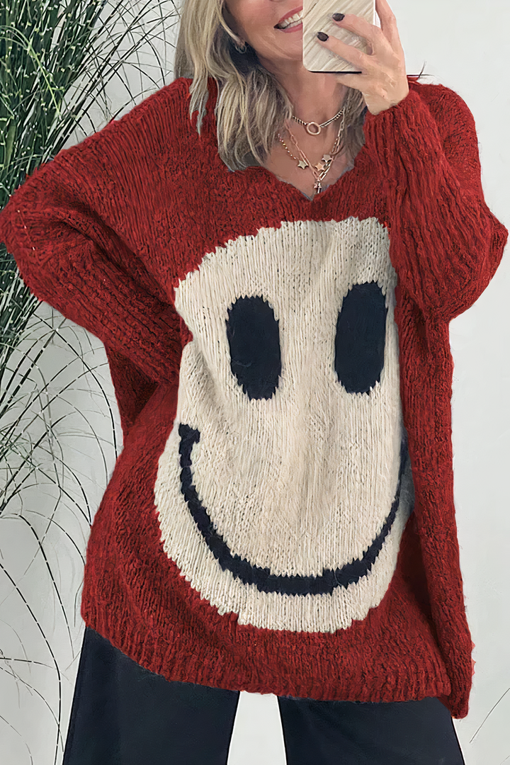 Sweter Damski Dzianinowy Oversized | Graficzny