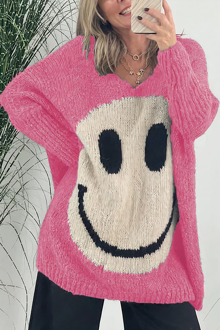 Sweter Damski Dzianinowy Oversized | Graficzny