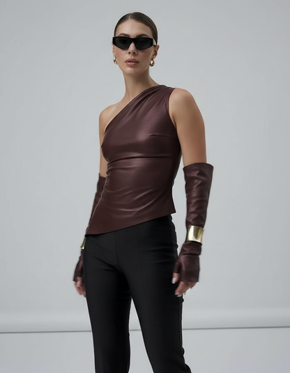 Ania | Damska Asymetryczna Bezrękawnikowa Bluzka | Letnia