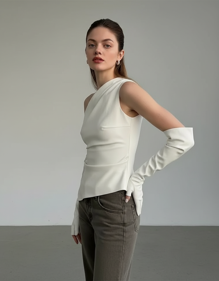 Ania | Damska Asymetryczna Bezrękawnikowa Bluzka | Letnia