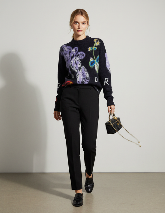 Sweter Damski Kwiatowy Oversized | Dzianinowy