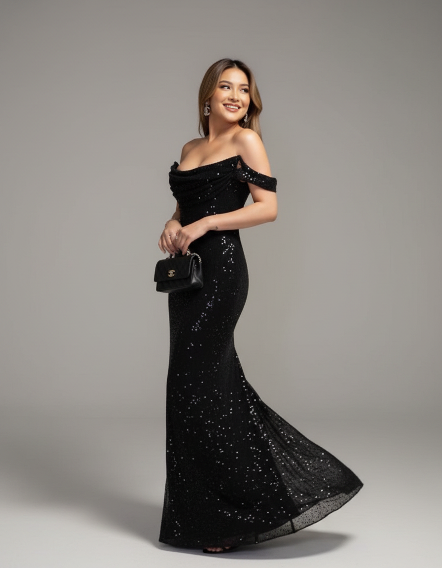 Sukienki Wieczorowe Cekiny z Slit | Maxi