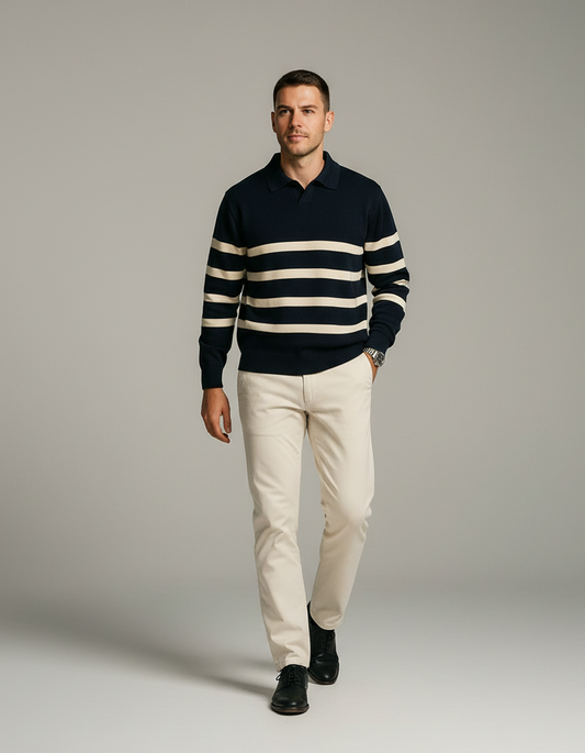 Dominik | Męski Prążkowany Vintage Sweter | Koreański