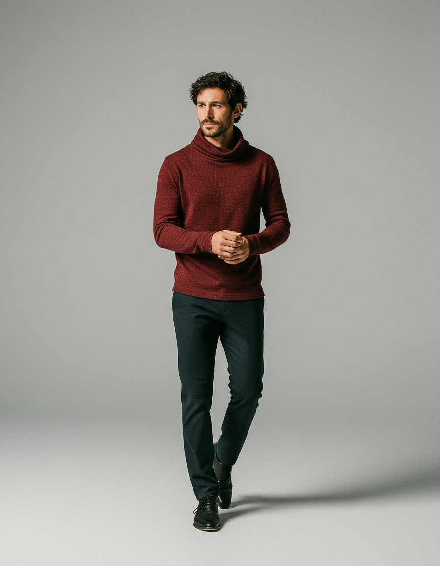 Adrian | Męski Zimowy Golfowy Sweter | Jednolity