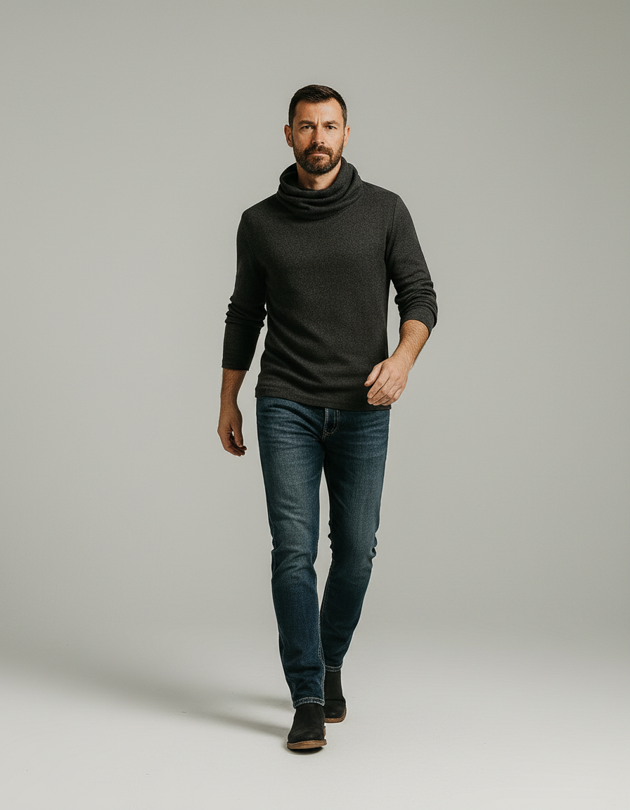 Adrian | Męski Zimowy Golfowy Sweter | Jednolity