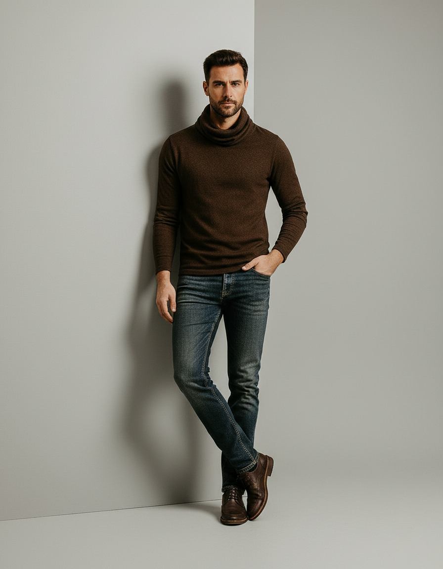 Adrian | Męski Zimowy Golfowy Sweter | Jednolity