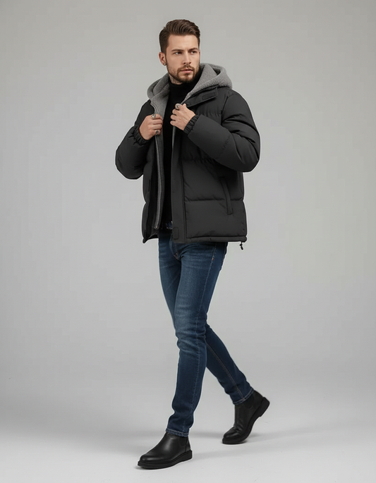 Kurtka Zimowa Męska Pikowane Kaptur | Casual