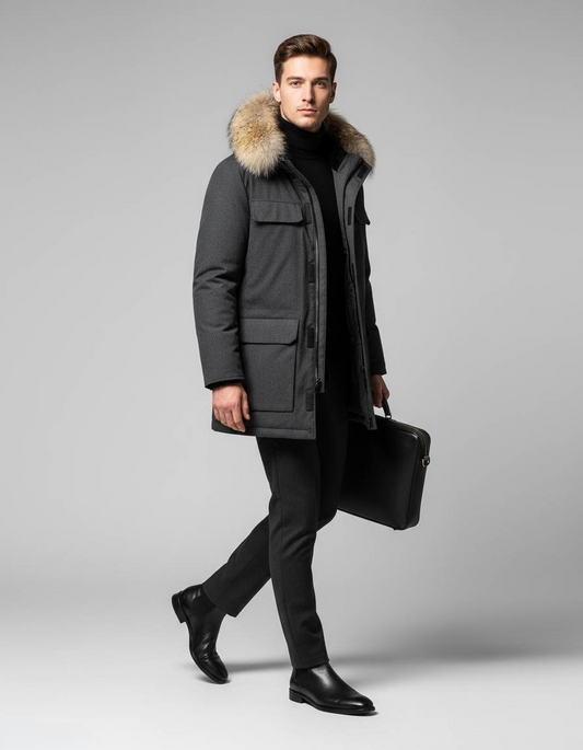 Kurtka Zimowa Męska z Kieszeniami i Kapturem | Parka
