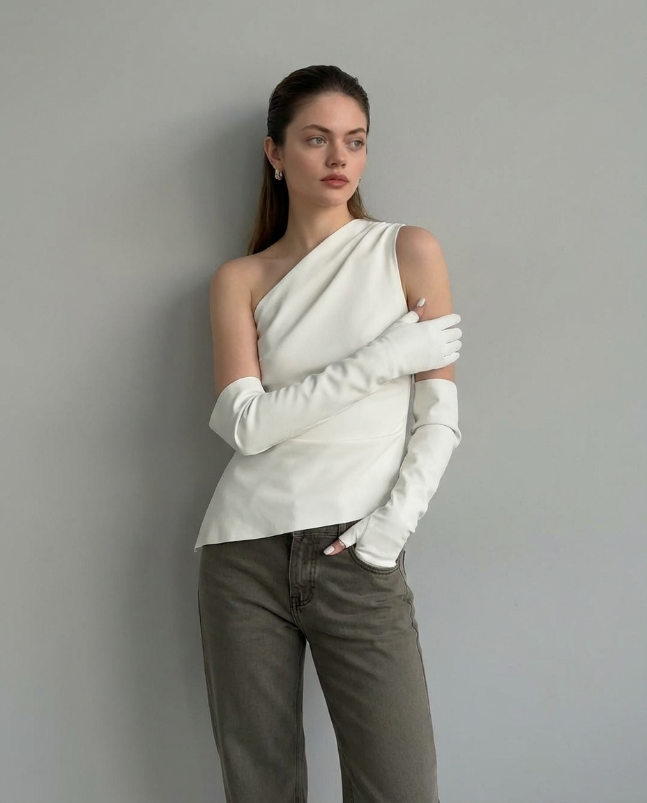 Ania | Damska Asymetryczna Bezrękawnikowa Bluzka | Letnia