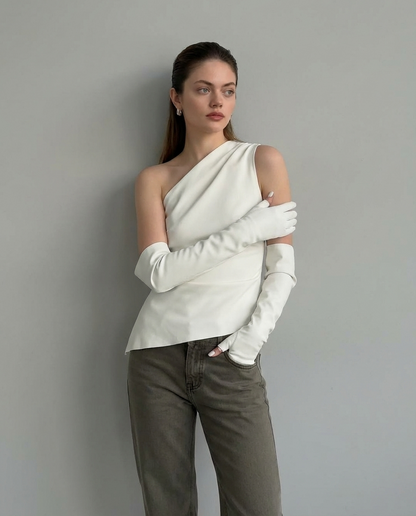 Ania | Damska Asymetryczna Bezrękawnikowa Bluzka | Letnia